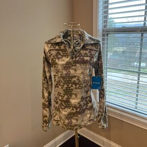 Columbia Arctic Air Green and Cream Patterned Fleece Half Zip Size XS NEW